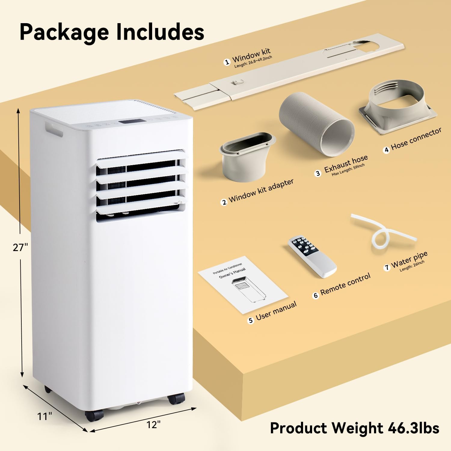 Portable Air Conditioners, 10000BTU 4-in-1 AC Unit, Fast Cooling, Dehumidifier, Fan, 24H Timer Quiet Sleep, Remote Control, Window Kit, for Home/Office/Dorm