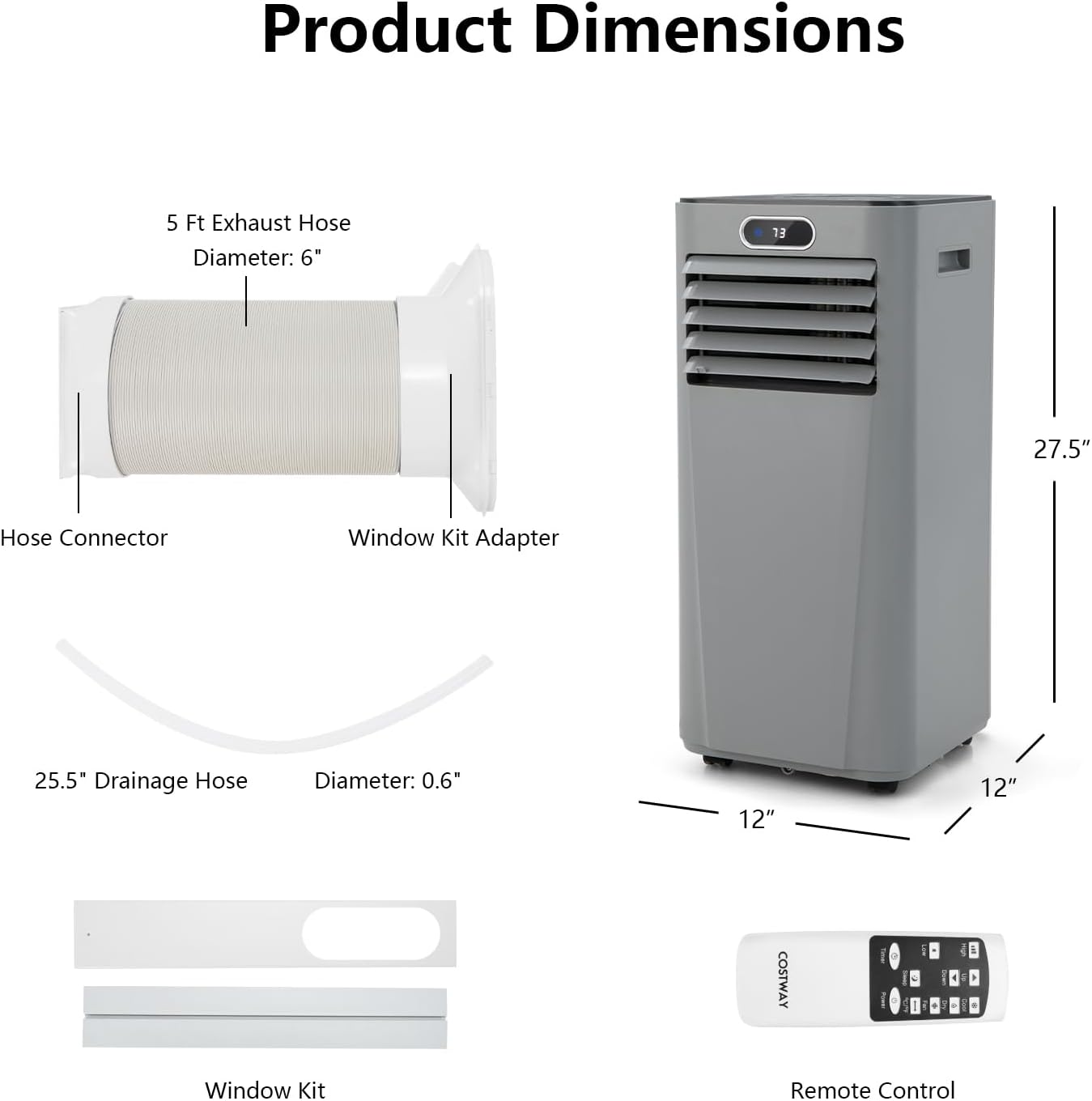 KOTEK Portable Air Conditioner, 10000 BTU Air Cooler for Rooms up to 350 Sq.Ft w/Dehumidifier & Fan, Sleep Mode, 24H Timer, Remote Control, Standing AC Unit for Bedroom (Grey)