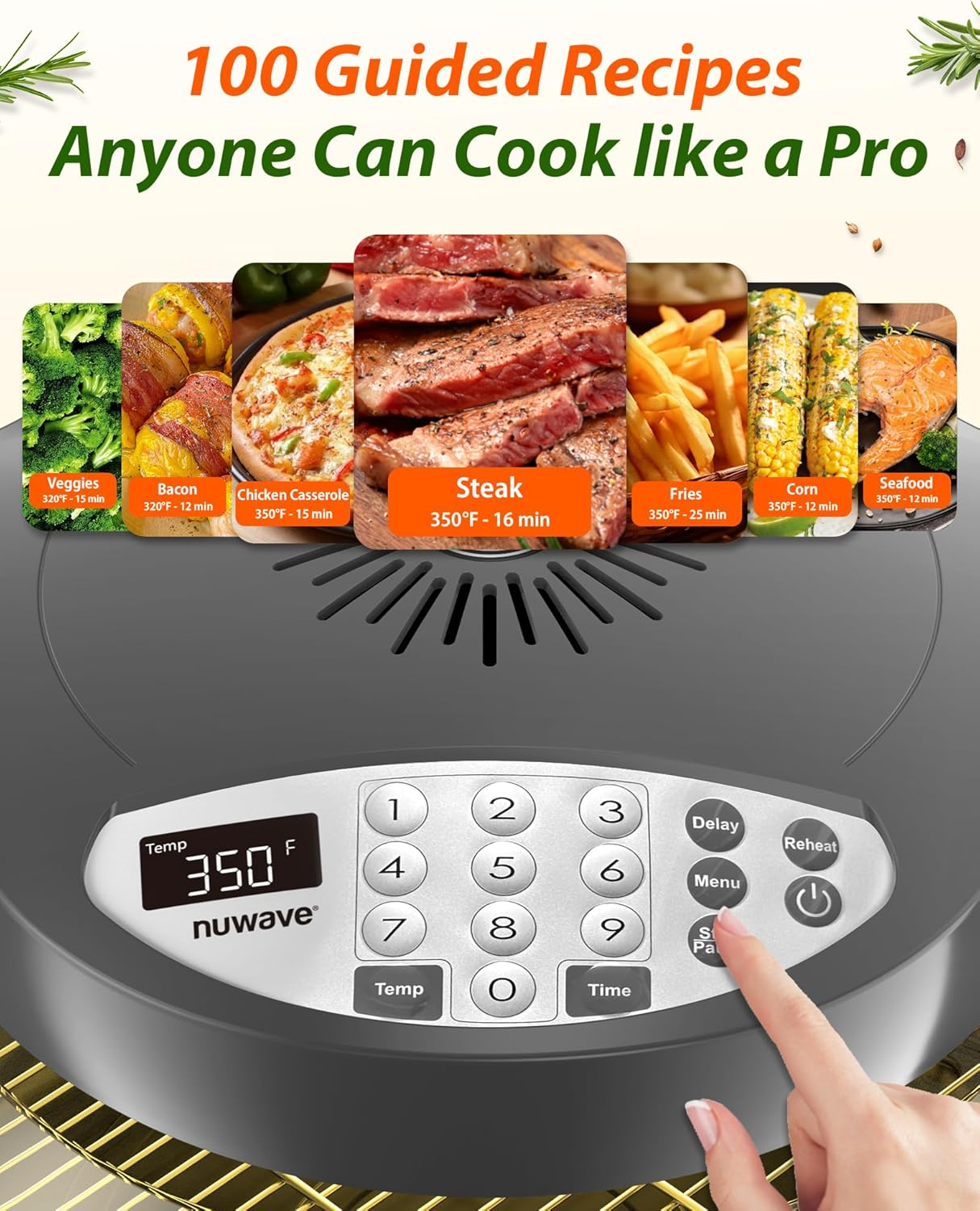 Nuwave Oven Pro Plus Air Fryer, Infra-Red Countertop, 2025 Advanced Convection, No Defrosting or Preheating, Cook Fresh or Frozen, Durable Power Dome, 100 Presets & 50 Memory, PFAS Free, Cool Grey