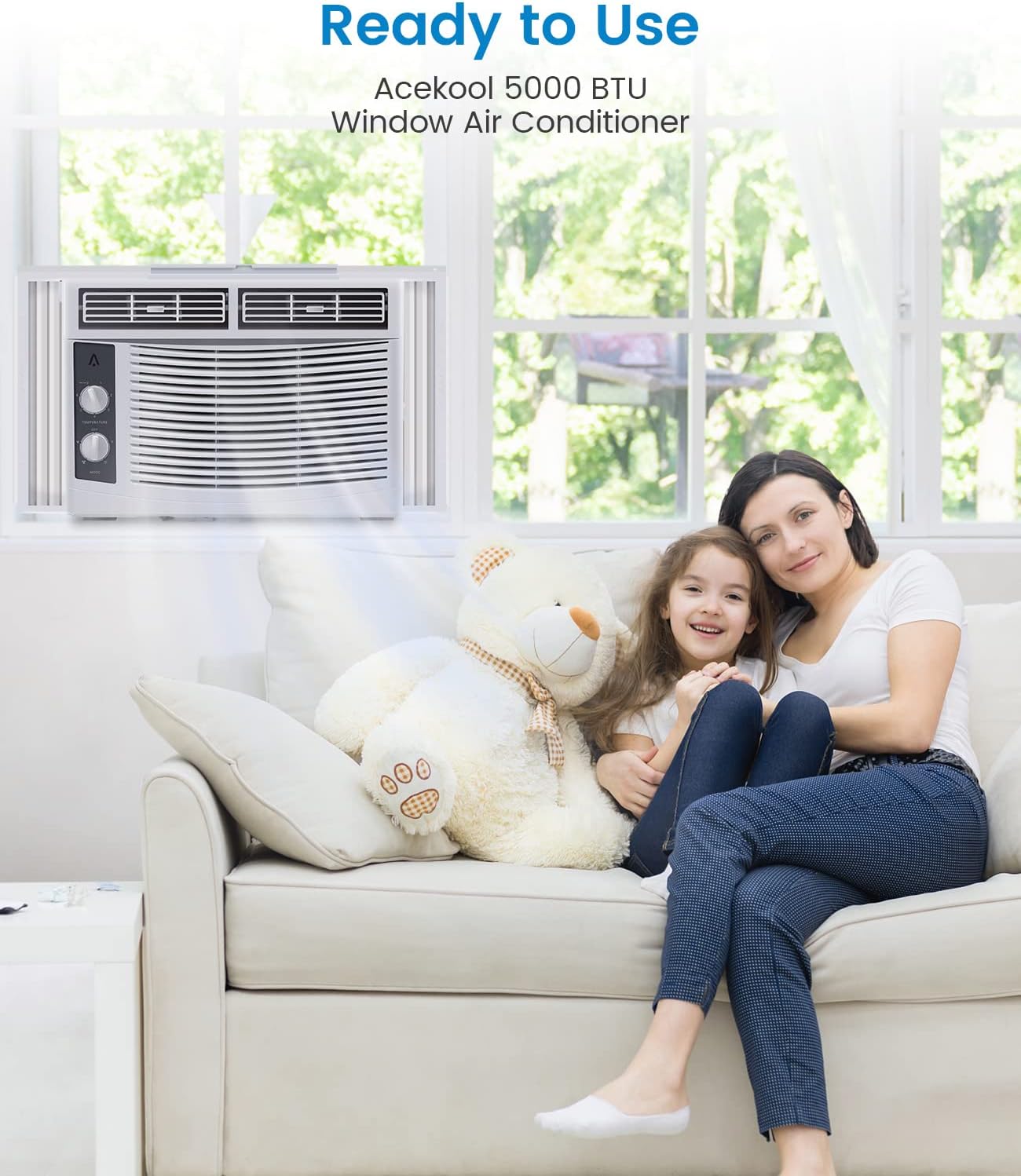 5,000 BTU Window Air Conditioner, Cools Up to 150 Sq.Ft., Quiet Operation, AC Window Unit With 7-Speed Temperature Sdjustment, 2 Fan & Cooling Speeds, White