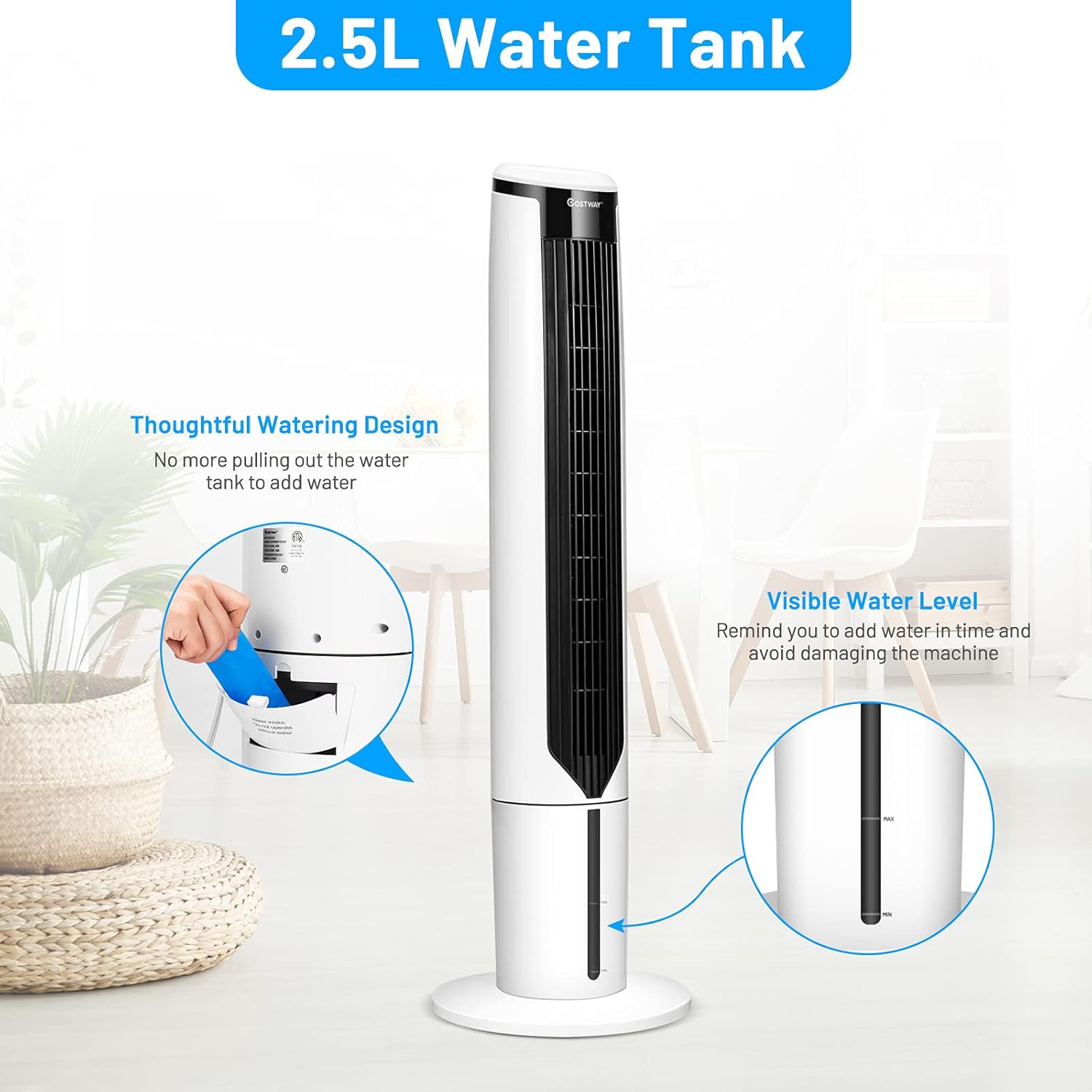 COSTWAY Portable Evaporative Air Cooler for Room, 41 Inches Cooler with Remote Control, 70° Oscillating Floor Swamp Cooler with 4 Ice Packs, 9H Timer Bladeless Air Cooler for Bedroom Room Home Office
