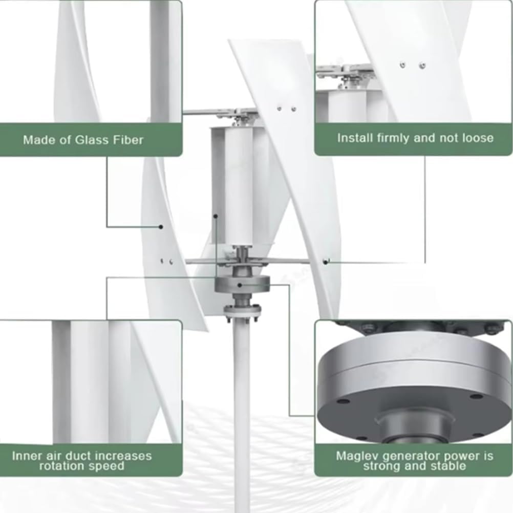 6000W Wind Turbine Generator Kit, for Outdoor Courtyards 3 Blades 12V 24V 48V 220V Low Noise Solar Generator Wind Power Kit with MPPT Controller (White),12v