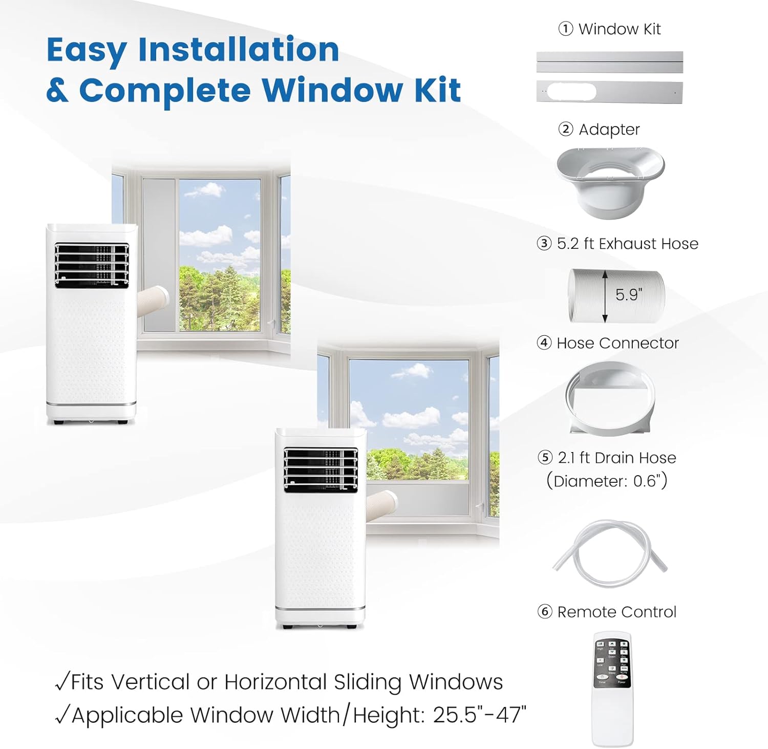 PETSITE 10000 BTU Portable Air Conditioners, Room Air Conditioner with Remote Control, 3-in-1 Stand up AC Unit With 24H Timer & Window Kit for Home Office Dorms, Cools up to 350 Sq. Ft