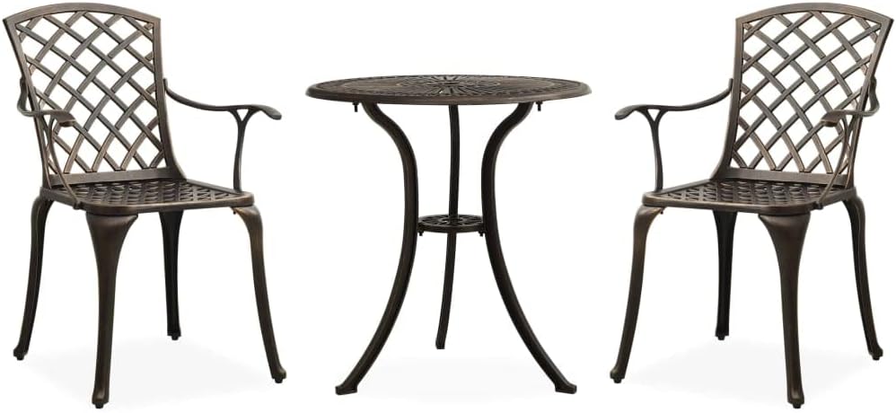 3 Piece Bistro Set Cast Aluminum Bronze,Premium Cast Aluminum Patio Bistro Set for Outdoor Relaxation and Entertainment Furniture Sets for Patio, Lawn & Garden