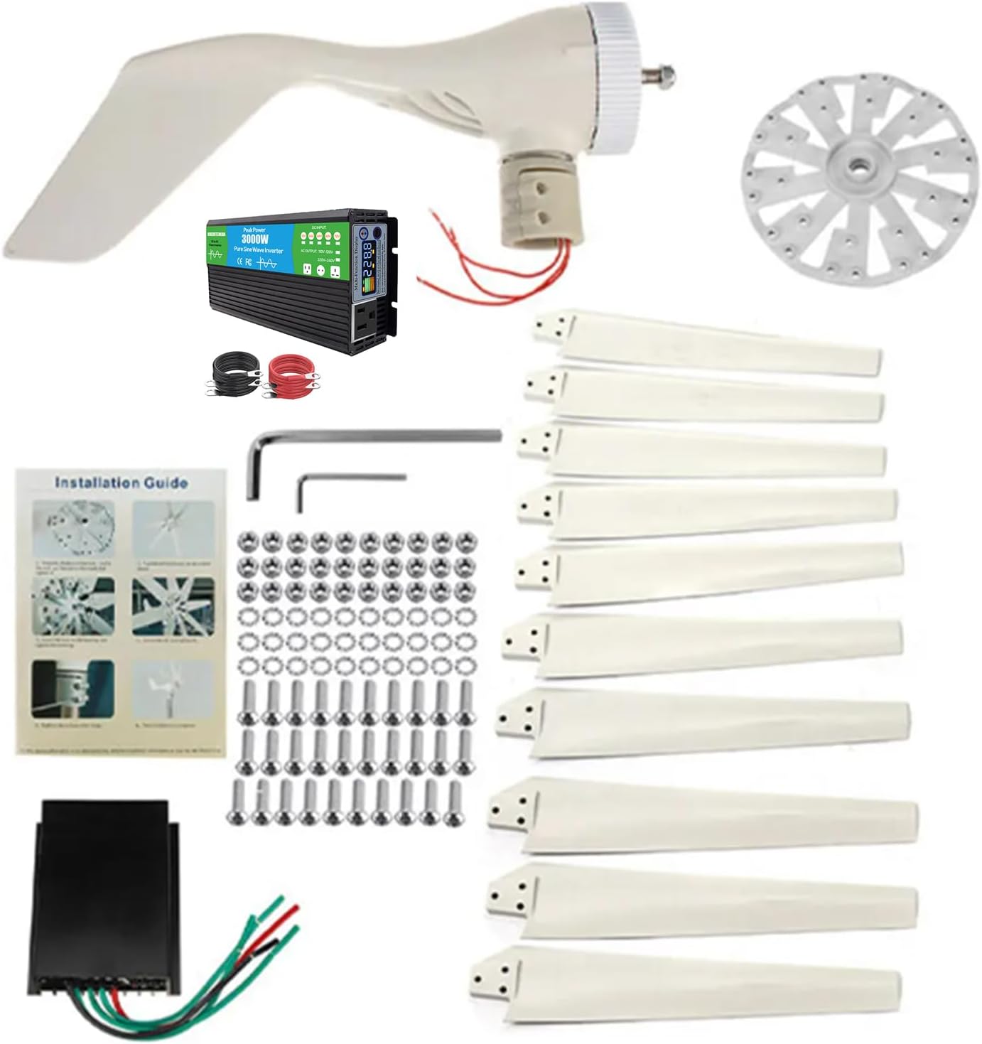 12000W Portable Verticalwind Power, Low Noise Windmill for Home Farm Wind System 220V Wind Turbine Generatorturbine Generator Kit with Charge Controller for Farm