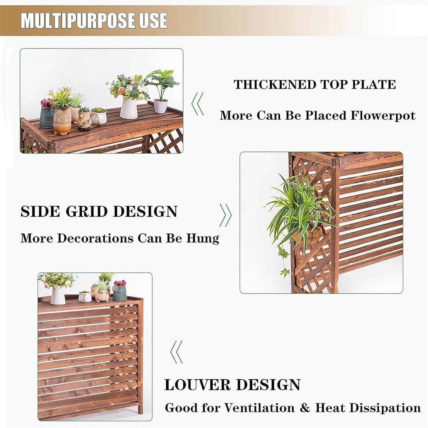 Weatherproof Air Conditioner Fence Screen Air Conditioner Rack Outdoor Radiator Covers, Solid Wood Cover Outdoor Plant Rack, Brown Grid Conditioning Shell Blinds Outer Cover Louvered ( Size : 120x57x1