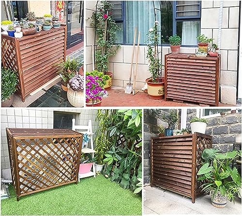 Weatherproof Air Conditioner Fence Screen Air Conditioner Rack Outdoor Radiator Covers, Solid Wood Cover Outdoor Plant Rack, Brown Grid Conditioning Shell Blinds Outer Cover Louvered ( Size : 120x57x1
