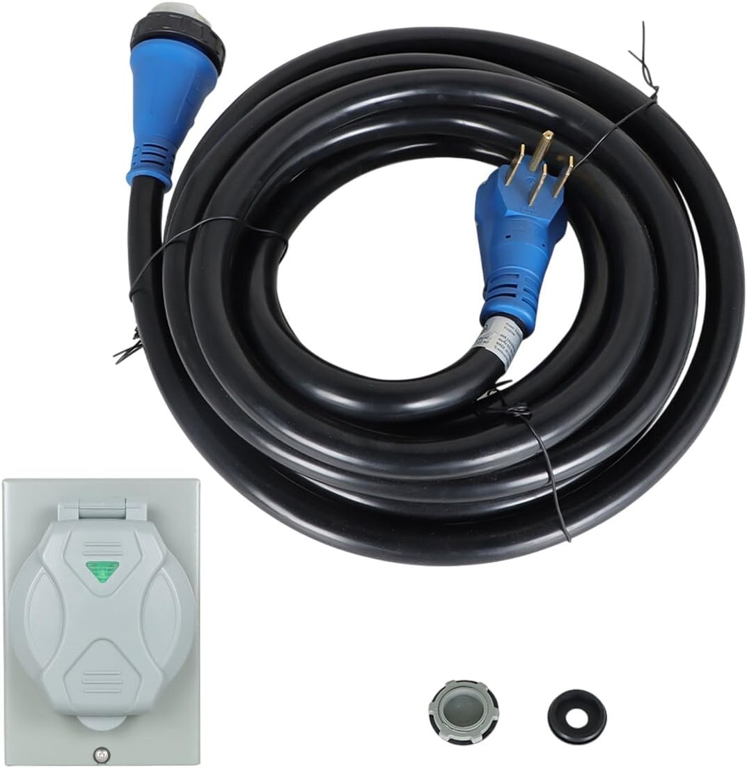 Power Inlet Box Power Combo Kit and 50 Amp 30ft Generator Extension Cord High for Reliable Component, Precision, Stable Performance