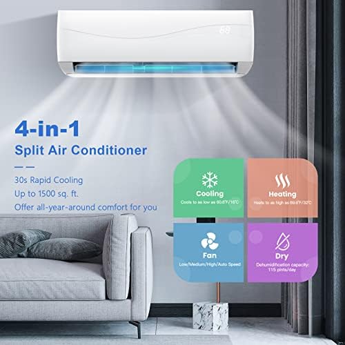 ARLIME Mini Split AC/Heating System, 23000 BTU 18.5 SEER2 Energy Saving Split Air Conditioner w/2 Ton Heat Pump & Installation Kit, Washable Filter, Ductless AC Unit Cools Up to 1500 Sq.ft, 230V