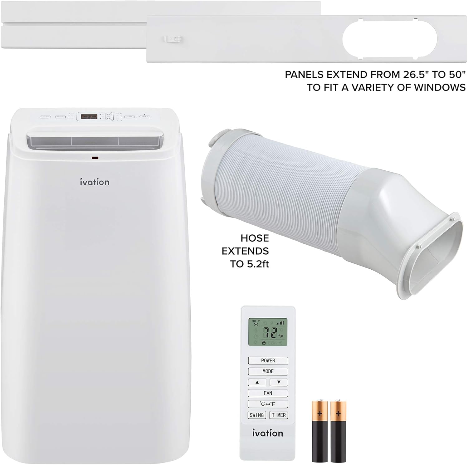 Ivation 12,000 BTU Portable Air Conditioner with Wi-Fi for Rooms Up to 450 Sq Ft (8,000 BTU SACC) 3-in-1 Smart App Control Cooling System, Dehumidifier and Fan with Remote, Exhaust Hose & Window Kit