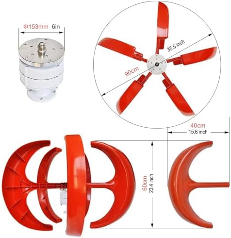 400W Vertical Wind Turbine Generator with Controller - 12V/24V, 5 Blades, Ideal for Home, RV, Boat & Street Lighting - Red, Efficient Renewable Energy Solution