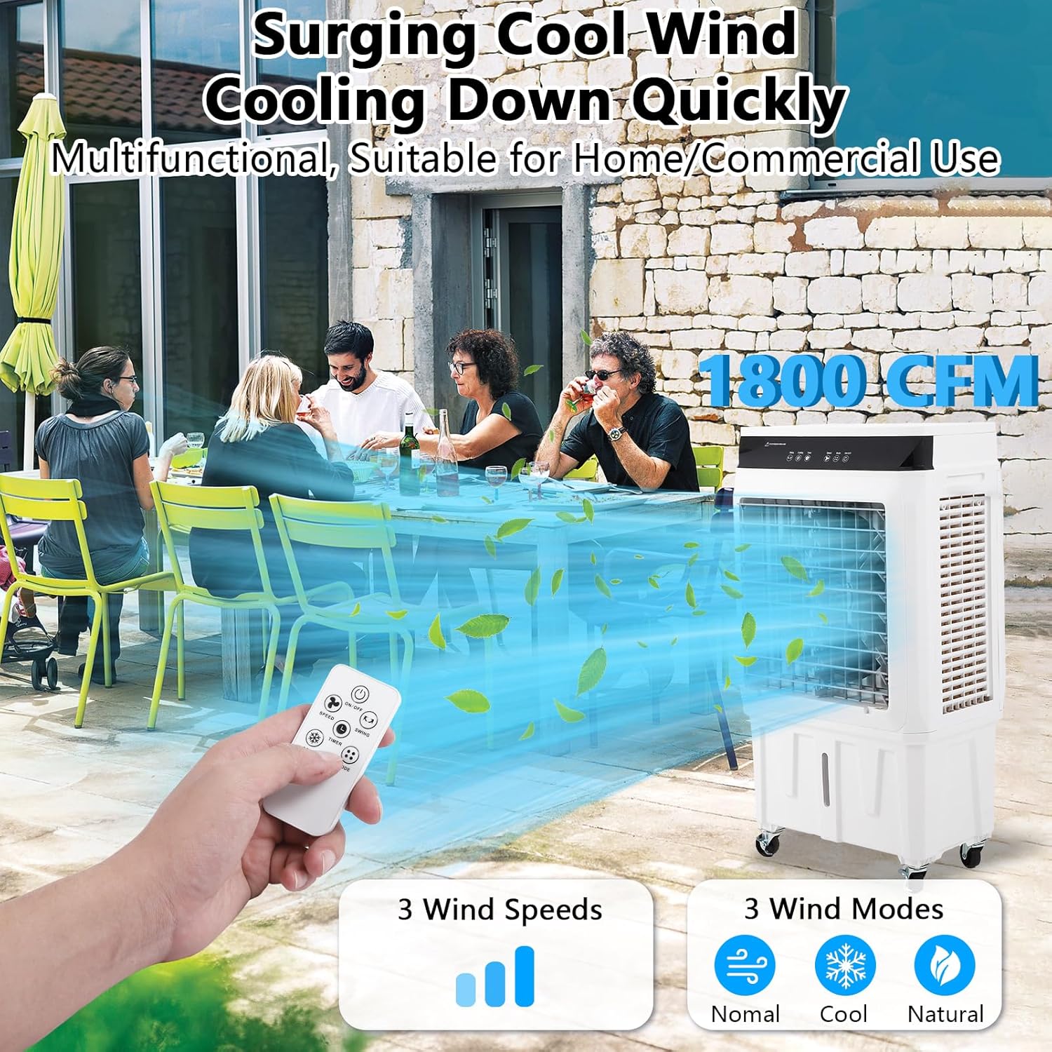 Evaporative Air Cooler, Swamp Cooler, 120° Oscillation Water Cooling Fan With 3 Modes and Wind Speeds, Portable Air Conditioner for Indoor, Outdoor, Patio, Garage, Commercial Use