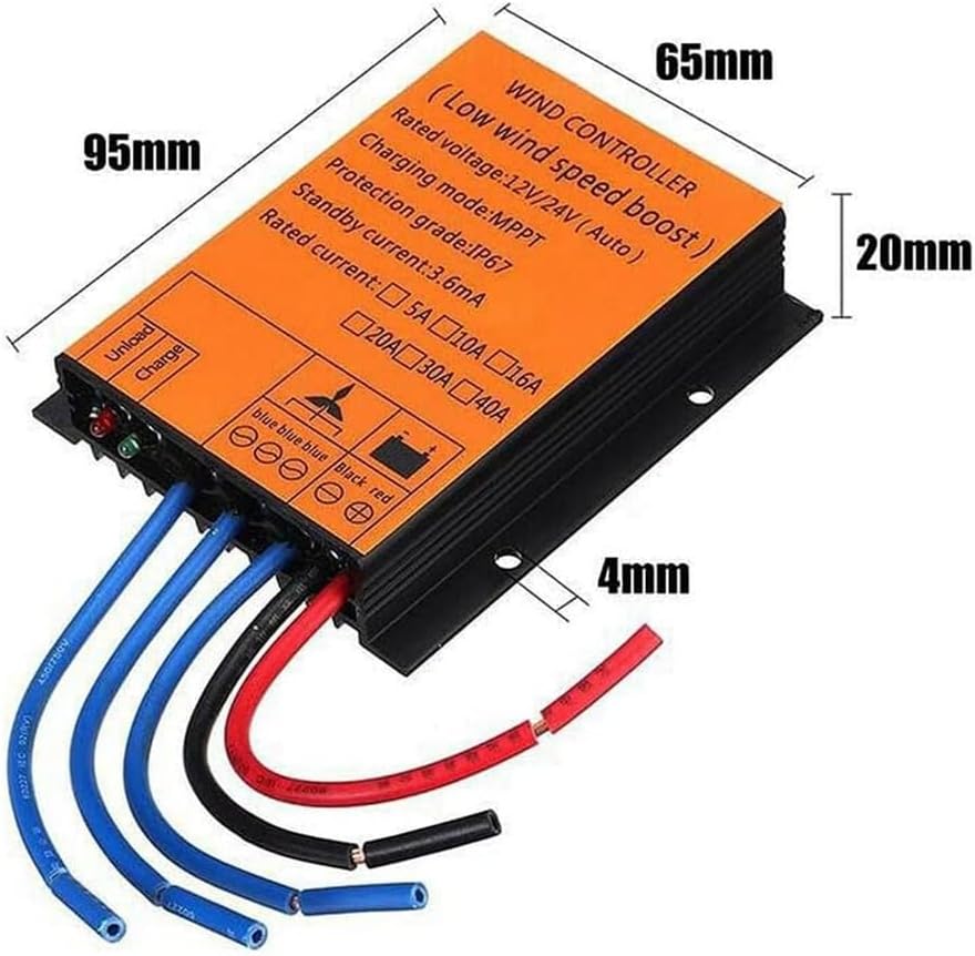 12V 24V 48V Auto Wind Charge Controller 3000W MPPT Wind Turbine Regulator with Low Wind Speed Boost Function IP67 Protection for Wind Power System Battery Charging,Yellow,24V