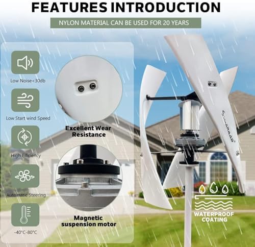 12000W Wind Turbine Generator Kit - 12V/24V/48V Helix Maglev Vertical Turbine with 3 Blades & Charge Controller for Boats, Houses, Gazebos & Businesses - Hybrid Solar Wind Power Solution