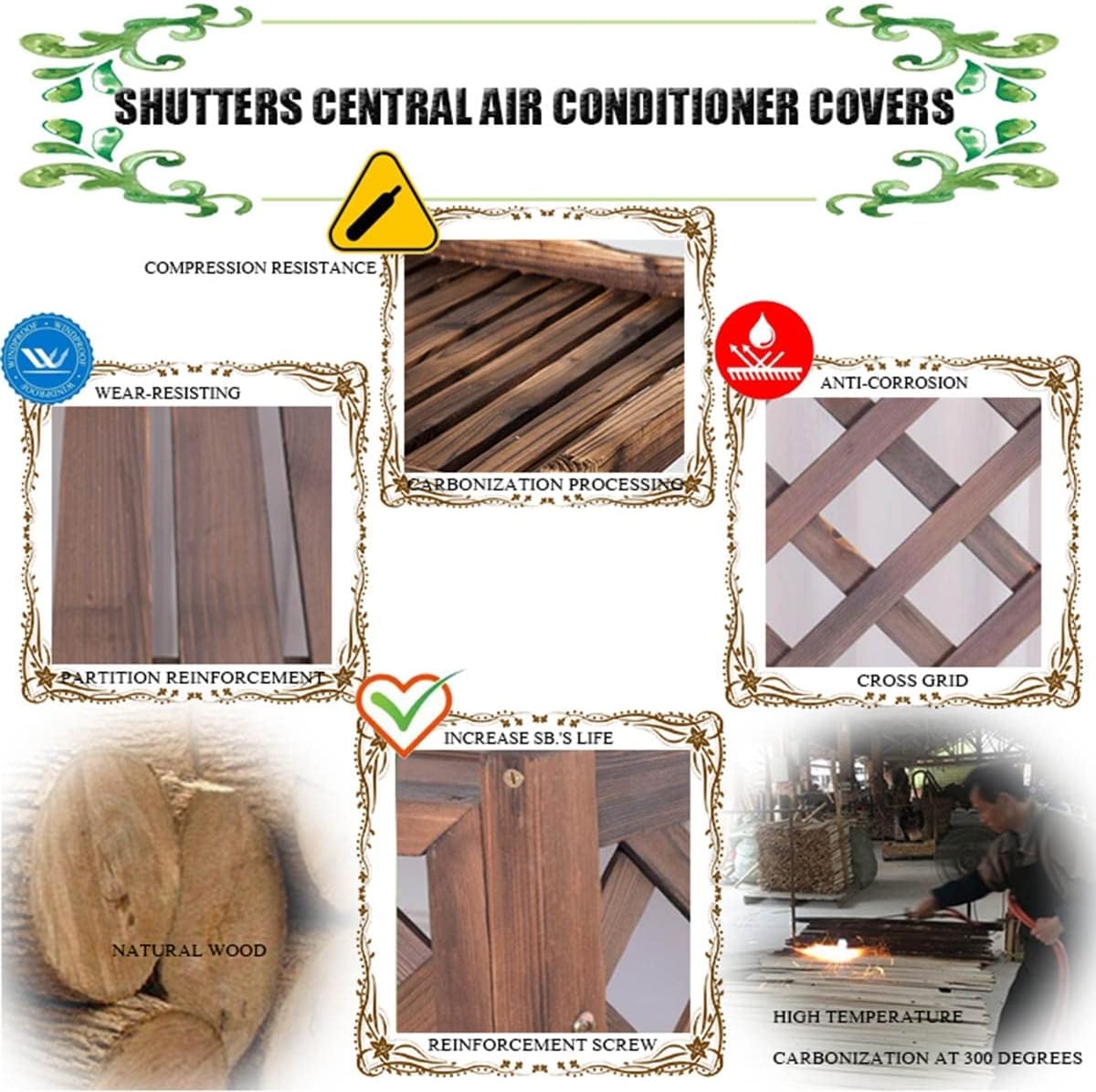 Cover for Outdoor Fence Air Conditioner Cover, Wooden Privacy Air Conditioner Fence Screen, Solid Wood Air Conditioner Flower Rack Shutters, Protective Air Conditioning Grilles, Water Proof