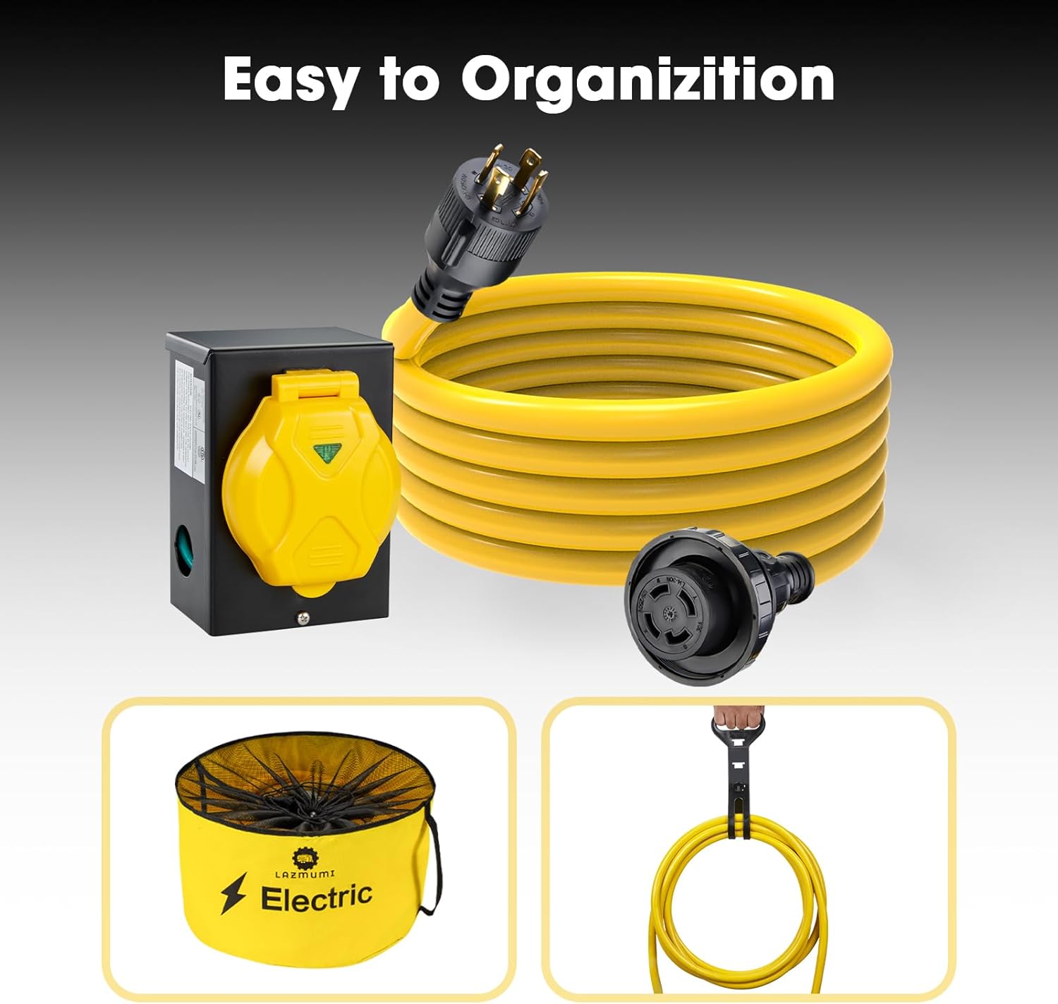 30 Amp Generator Power Cord and Power Inlet Box Combo Kit, Heavey Dury NEMA L14-30P to L14-30R,125/250V 7500W 10 Gauge SJTW Generator Cord, Twist Lock Connector (50FT)