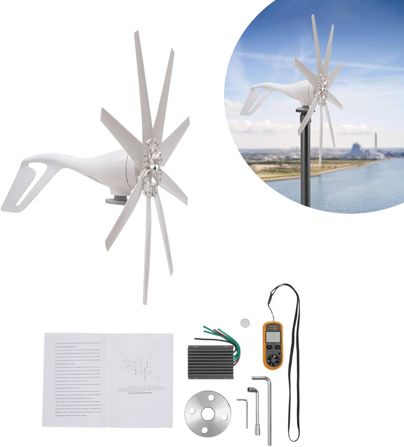 Wind Generator Kit 600W 12V with Blade, Wind Turbine Generator Kit with Charge Controller, Wind Power Generator for Marine, RV, Home, Windmill Generator Suit for Hybrid Solar Wind System
