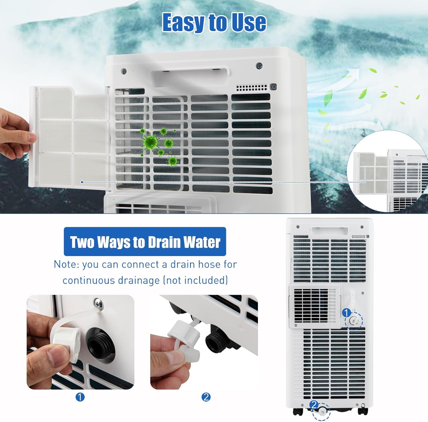 Simoe Portable Air Conditioner, 9000BTU Portable AC for Cooling up to 350 SQ.FT, 3 in 1 AC Unit with Fan & Dehumidifier Mode, Sleep Mode & 24H Timer, Suitable for Bedroom, Living Room