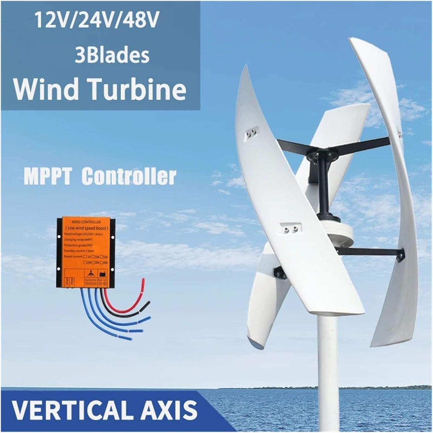 Wind Turbine Energy Sources Electric Power Generator 24V 48V 12V 20KW 3 Blades Permanent Maglev Generator with Mppt Controller Industrial Energy(Type4,24V_15KW)