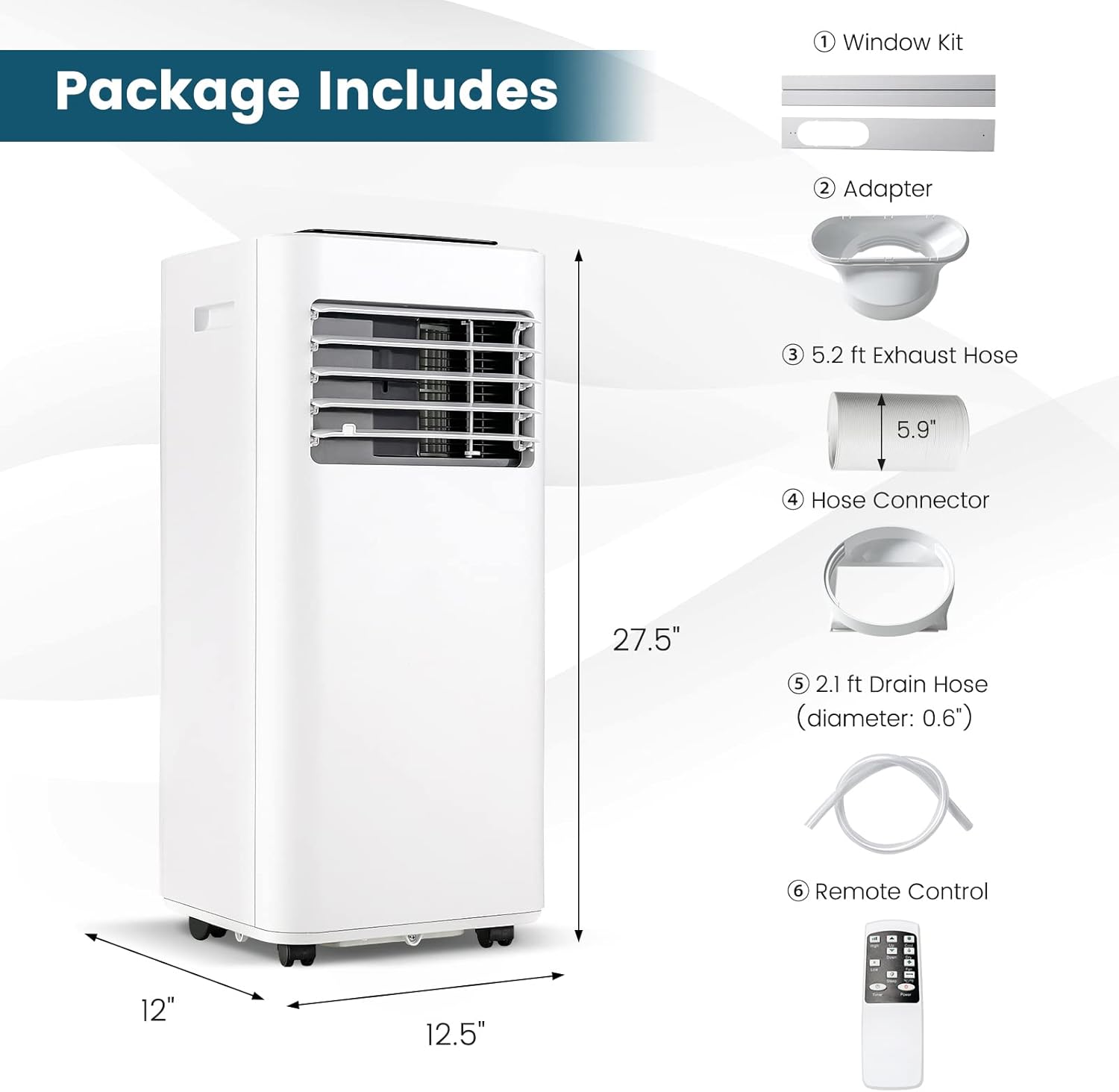 PETSITE 10000 BTU Portable Air Conditioner, 3-in-1 Room AC Unit with Remote Control, Dehumidifier, 24H Timer, Window Kit, Personal Stand up AC for Home, Apartment, Cools up to 350 Sq.Ft