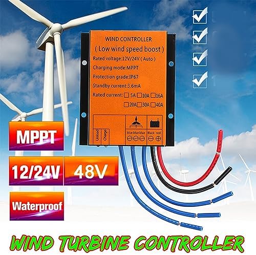 48V MPPT Wind Turbine Charge Controller 10A-40A, 100W-10000W, 12V/24V Auto Match, IP67 Waterproof for Universal Generators - Efficient Energy Management (Yellow)