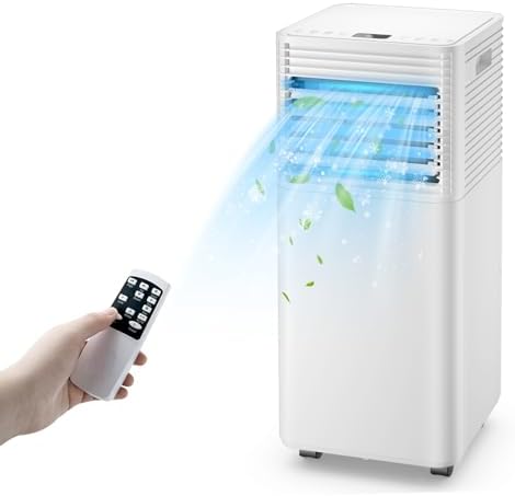 KOTEK Portable Air Conditioners, Air Conditioner for Rooms up to 230 Sq Ft, Ac Unit with Remote Control, 2 Speeds, 4 Modes, 24H Timer & Window Installation Kit for Home/Office/Dorms (White, 8000 BTU)