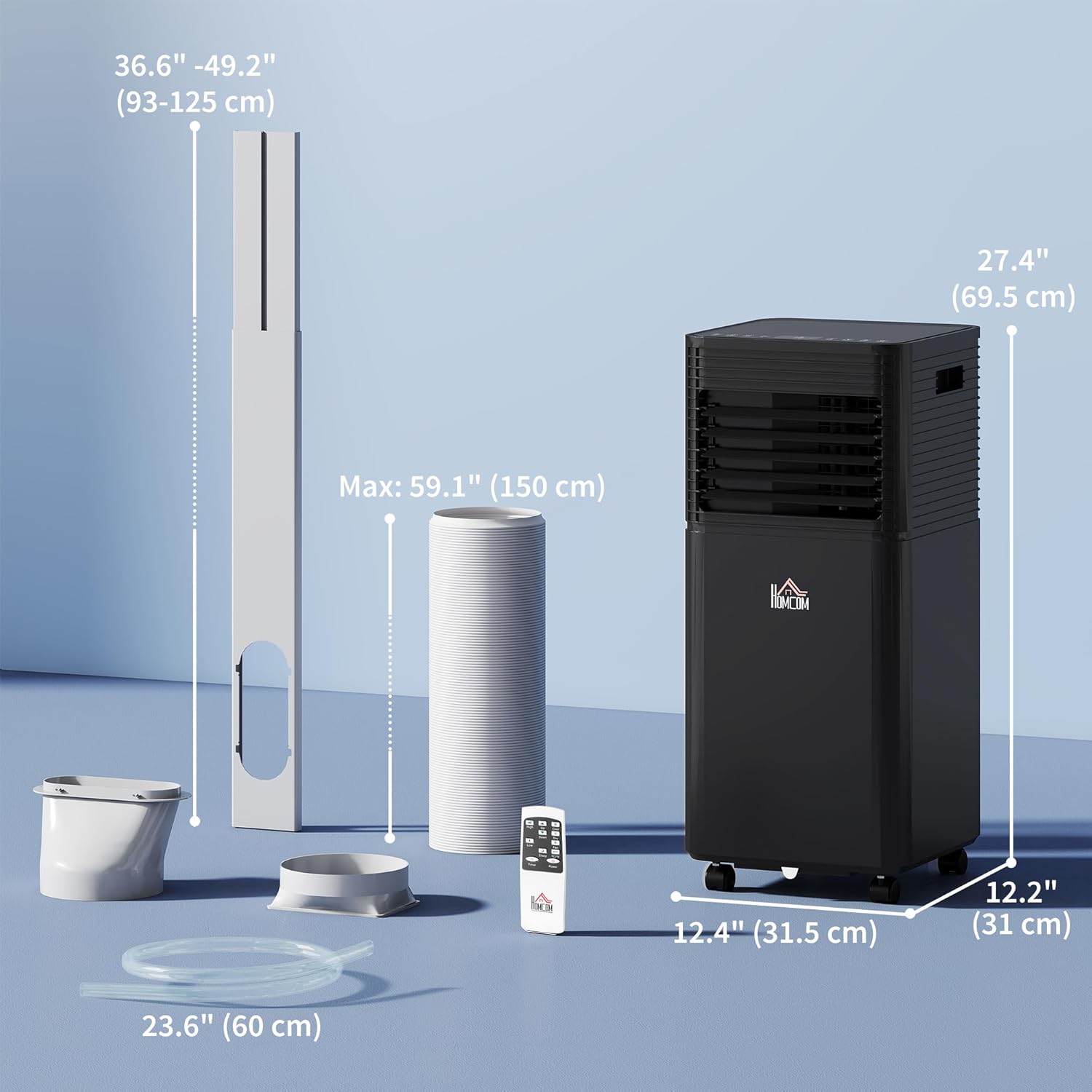 HOMCOM 10000 BTU Portable Air Conditioner for Rooms up to 441 Sq.Ft., 3-in-1 Mobile AC Unit with Dehumidifier, Cooling Fan, Sleep, Remote, 24H Timer, Auto Off, Window Installation Kit, Black