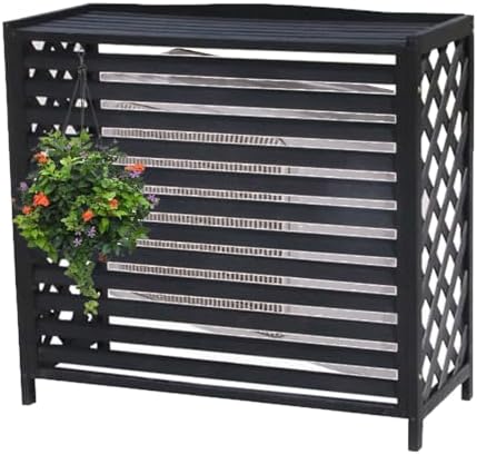 Air Conditioner Cover for Outside Units Stable Free Standing AC Fence Screen Wooden Storage Shelf for Outdoor Condenser Flower Shelf Decorative Easy to Install(Black,L96cm*W40cm*H89cm)