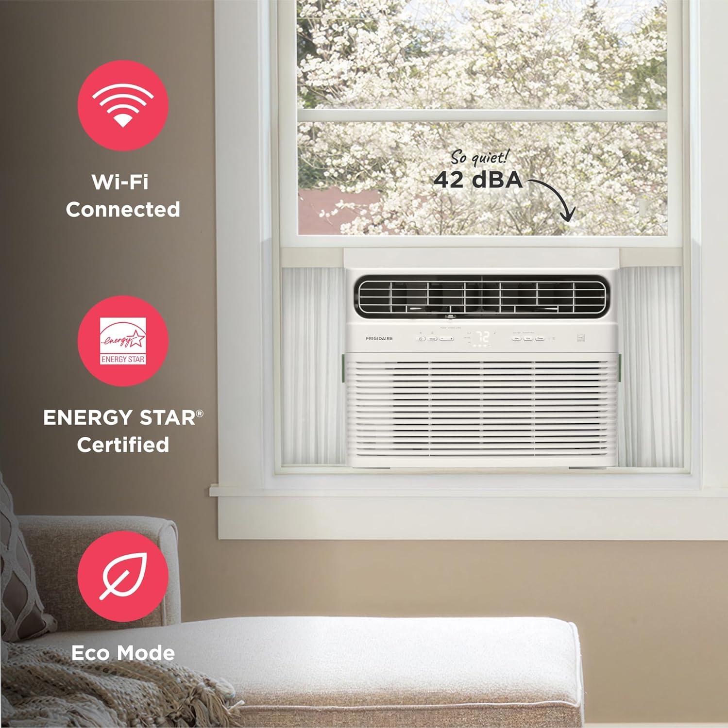 Frigidaire 14,000 BTU Smart Inverter Window Air Conditioner with Wi-Fi and Energy Star Certification, Cools Up to 700 Sq. Ft., Ultra Quiet Operation, White