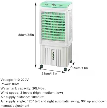 Portable Air Conditioners, Evaporative Air Cooler, Strong Cold Wind, Upper and Lower Double Water Tanks, for Workshops, High Temperature Places(88x38x29cm/35x15x11in)