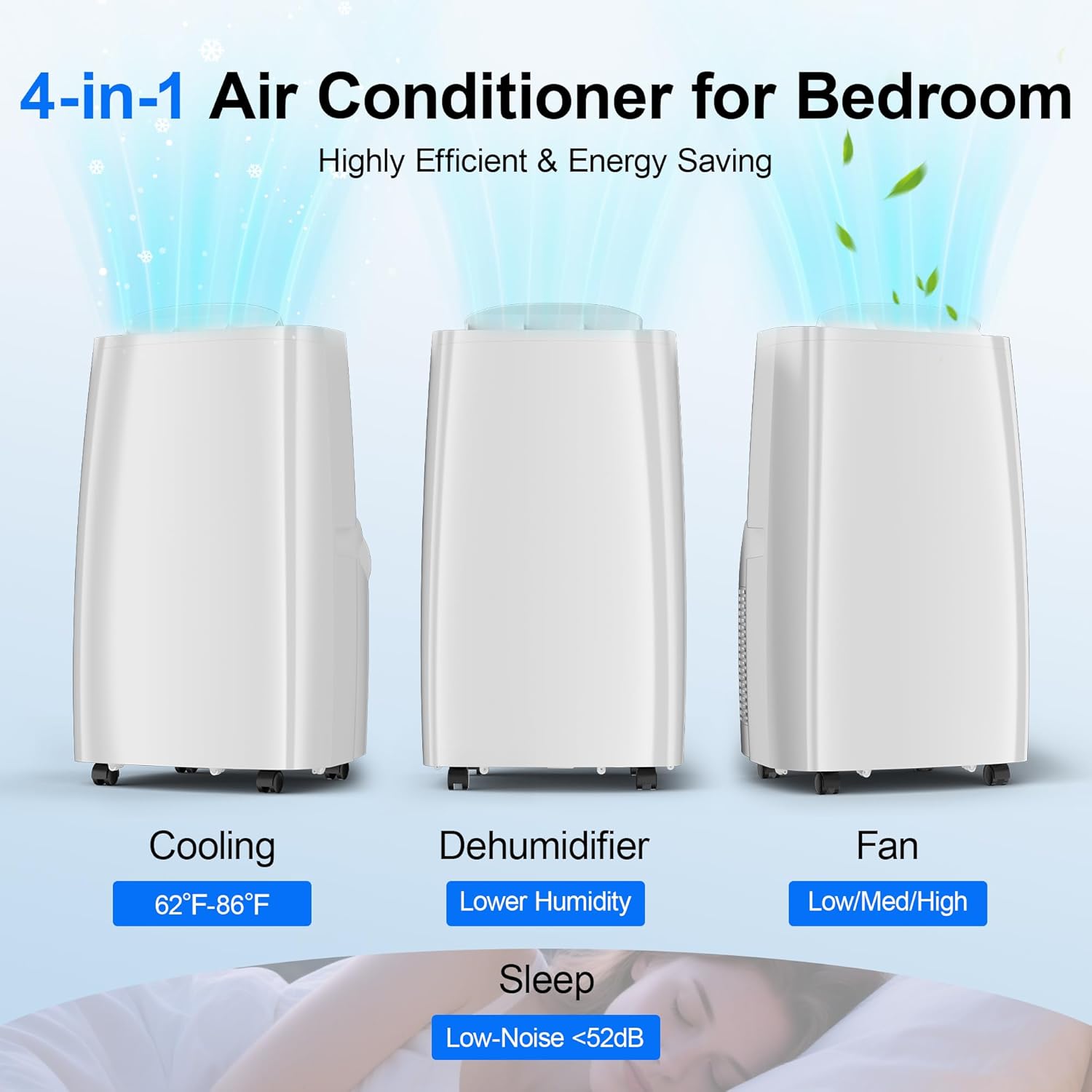 Uthfy 14000BTU Portable Air Conditioners, 4-in-1 Fonction Ac Unit with Cooling, Dehumidifier,Fan and Sleep Mode, Timer Auto-on/off,Cools up to 750 sq.ft, Remote Control, Window kits Included