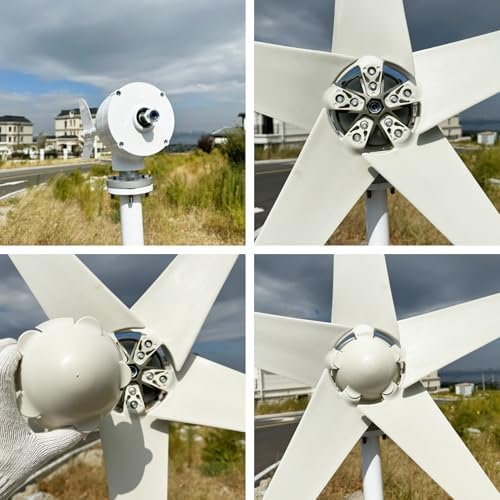 800W-1200W 5-Blade Wind Turbine Generator, 12V/24V/48V Horizontal Axis Wind Power System with MPPT Controller, Automatic Wind Direction Adjustment for Outdoor Use