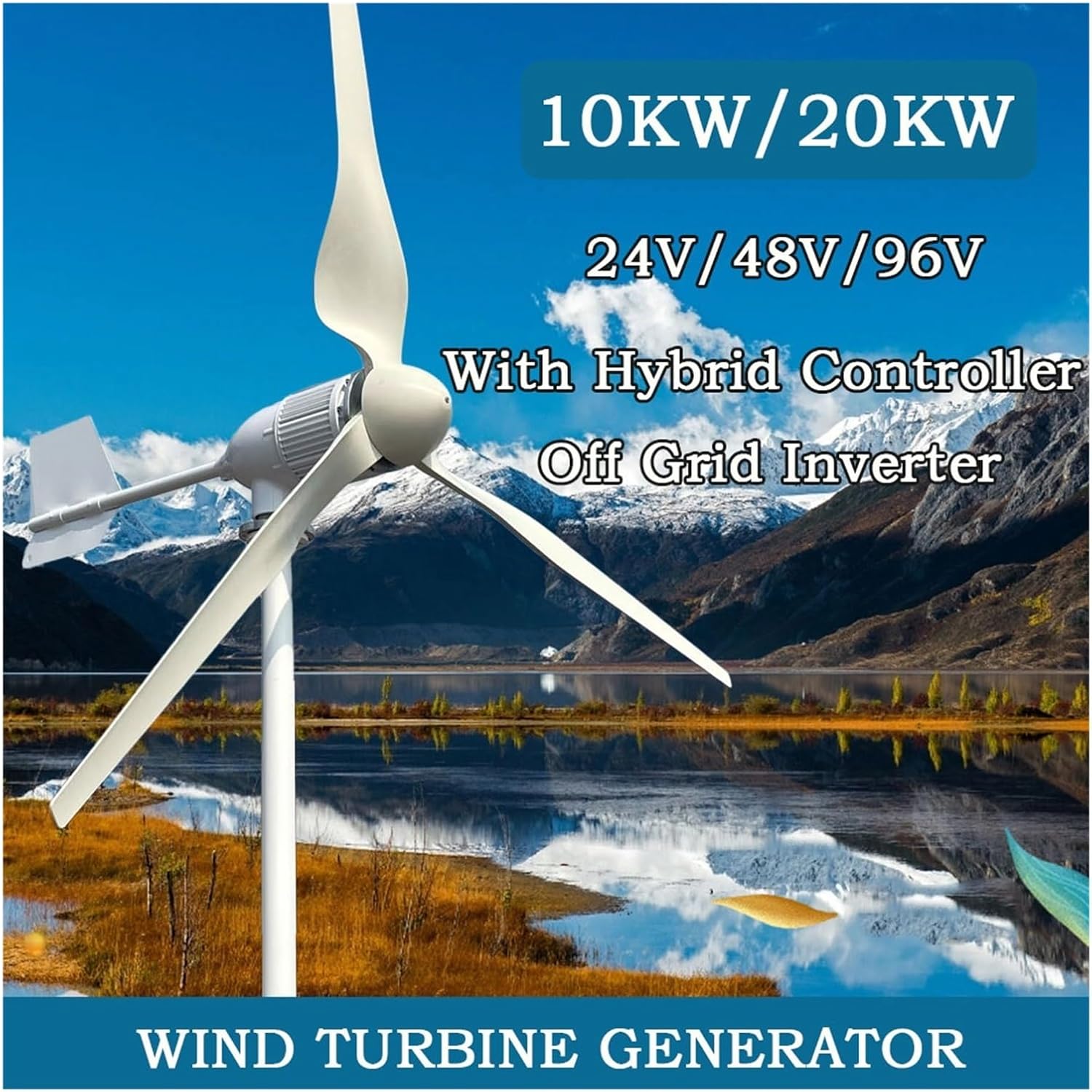 20KW Wind Turbine Generator 12V 24V 48V 96V with Hybrid Controller Windmill Generate Turbines for Home Farm Industrial Energy(Hybrid Control,96V_20KW)