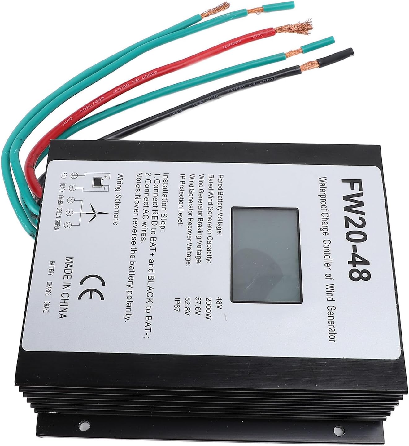 2000W Wind Turbine Controller 48V Aluminum Alloy IP67 Water MPPT with LED Display - Efficient Heat Dissipation, Automatic Battery Protection, Ideal for Home Use