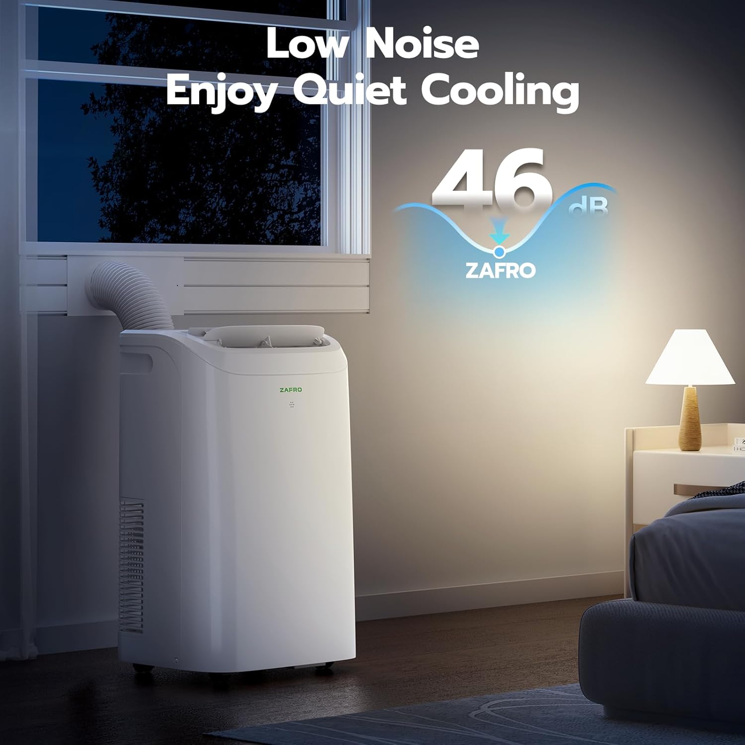 ZAFRO Portable Air Conditioner 14,000 BTU (10,000 BTU SACC), 46dB-Quiet Cooling, WiFi/App Control, 24H Timer with Fan & Dehumidifier, Easy Installation for Bedroom, Office, Living Room