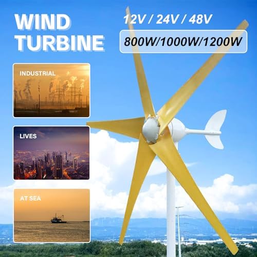 800W Wind Turbine Generator Kit - 12V/24V/48V with MPPT Controller, 5 Yellow Blades, Pure Copper Core, Ideal for Outdoor Power Generation, Efficient Windmill System