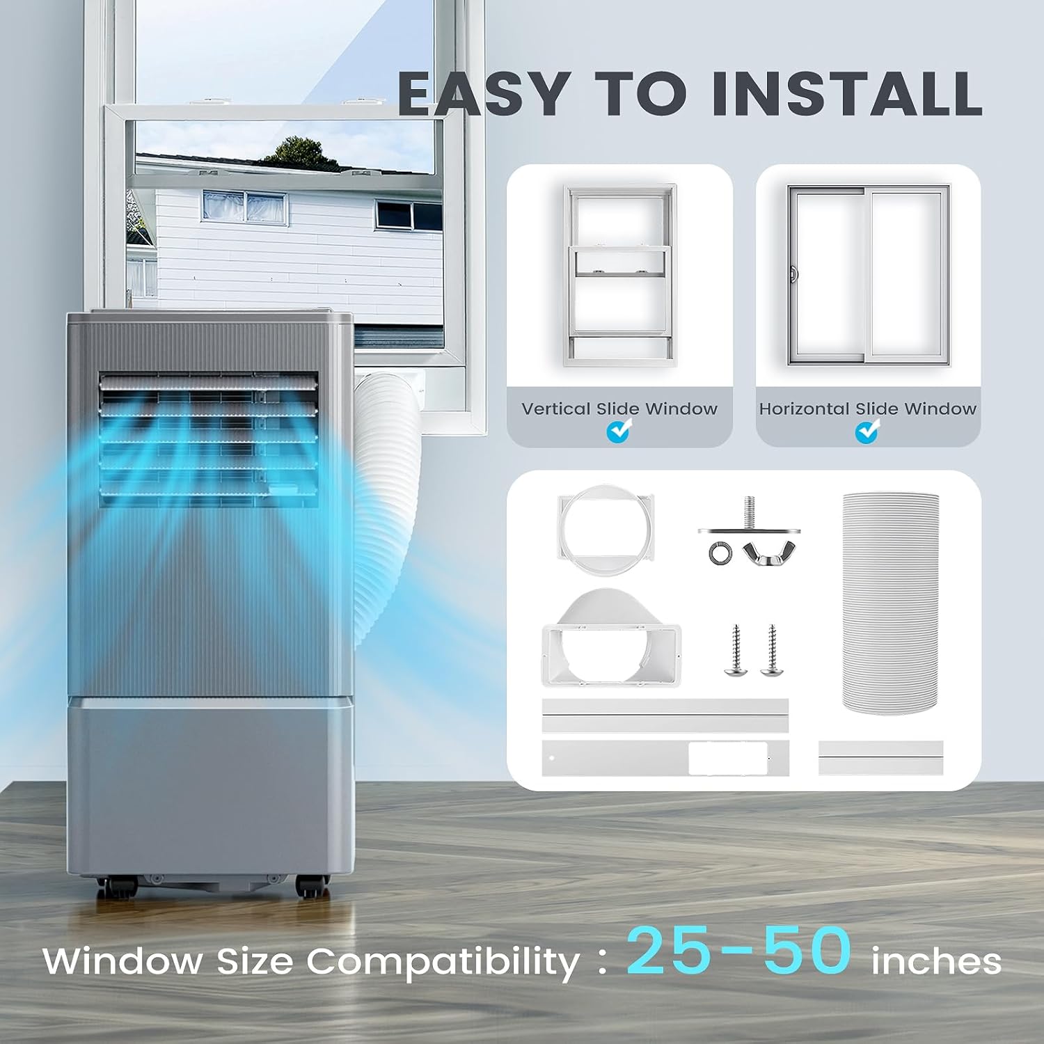 Air Choice Portable Air Conditioner, 10000 BTU Air Conditioner Portable for Room Up to 450 Sq.Ft, 24H Timer, 3-in-1 Quiet AC Unit, Dehumidifier, Fan, Remote, Window Kit Included, Metallic Grey