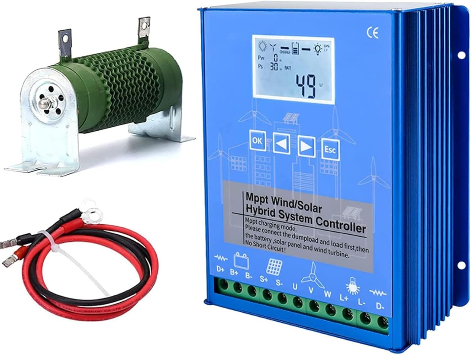 Blue,220V, Wind Solar Hybrid Charge Controller, 1400W Wind and Solar Charge Controller, Auto 12V-220V Battery Off Grid Controller Boost MPPT Wind Turbine Controller