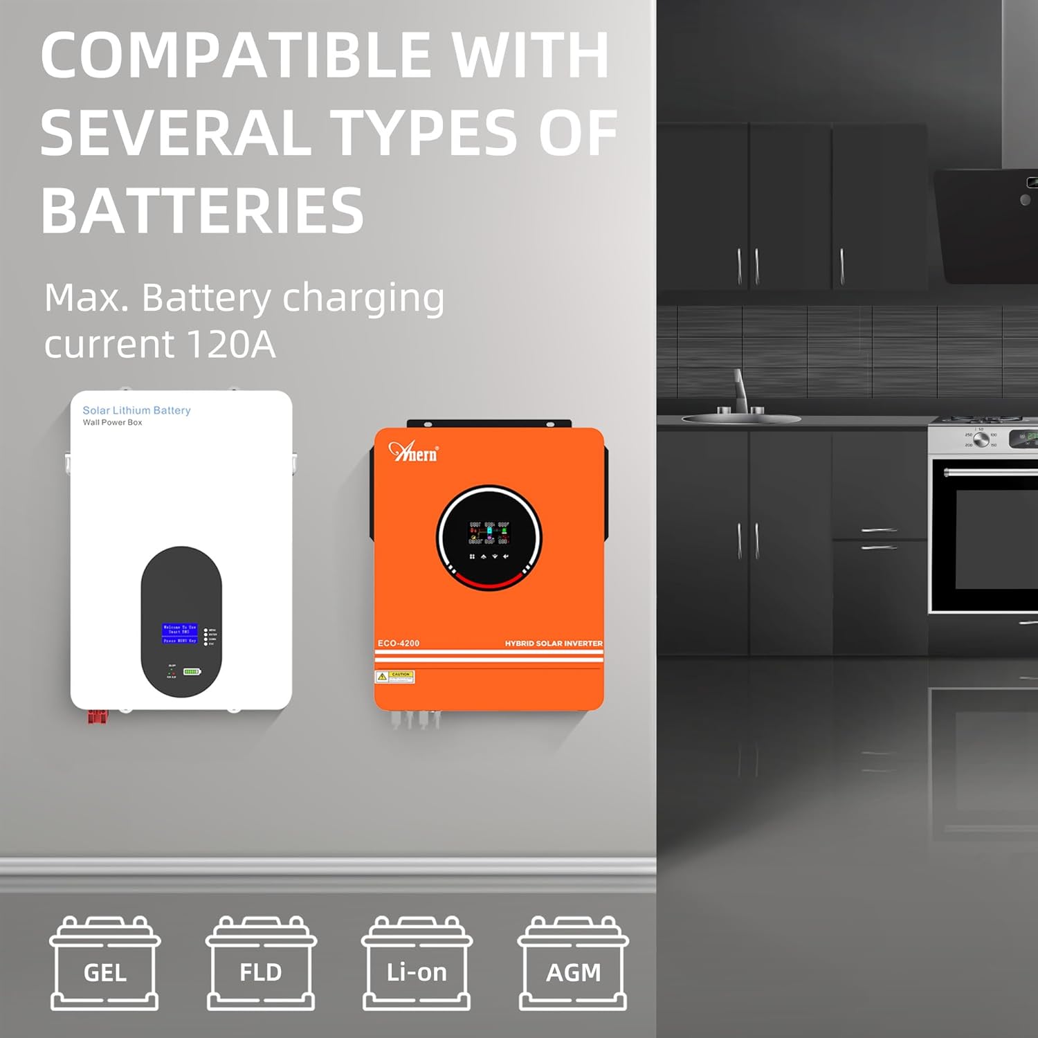 Anern 4200W Hybrid Solar Inverter 24V DC to 220-230VAC, All-in-One Hybrid Inverter Charger Built-in 120A MPPT Controller, Max PV Array 6200W, Fit for 24V Lithium Lead-Acid Gel Battery Off-Grid System