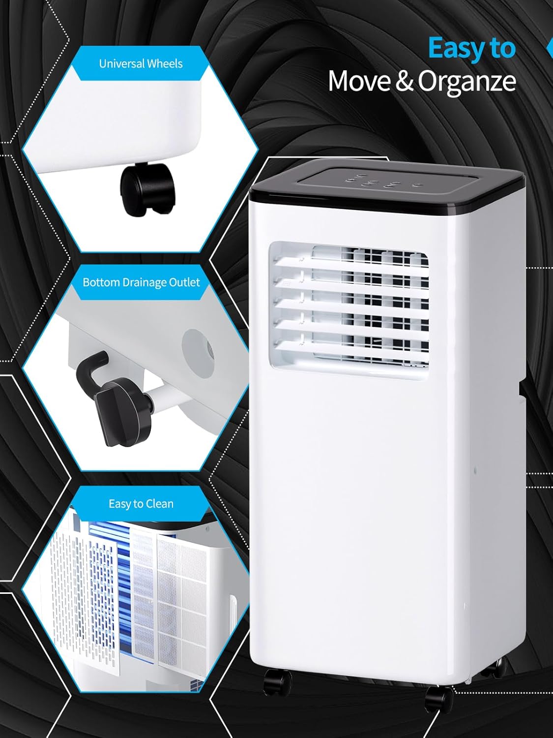 3-in-1 Portable Air Conditioner, 10000BTU Air Conditioner with Cool, Dehumidifier, Fan, for Room Up To 550 Sq Ft, Portable AC with Remote Control & 24H Timer, White