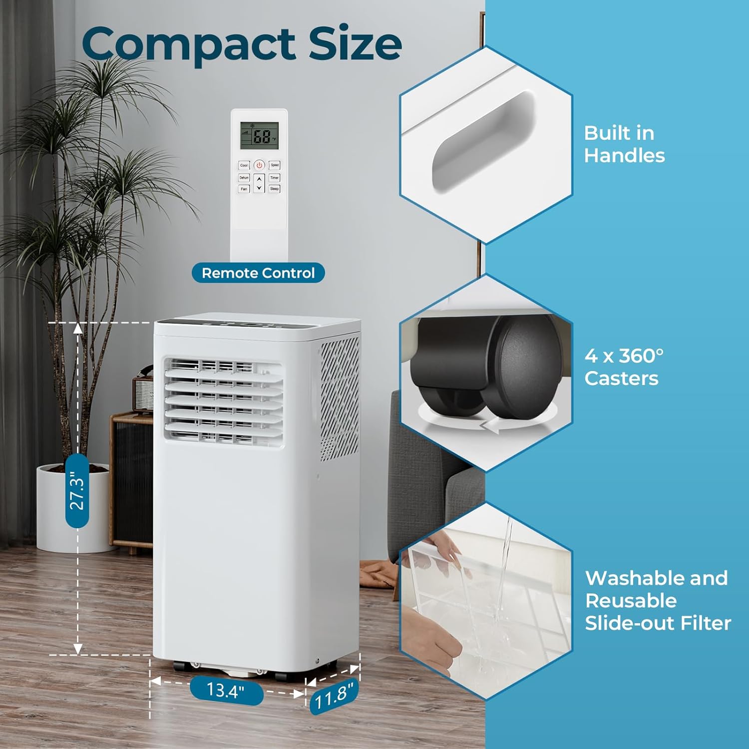 Portable Air Conditioners,10,000 BTU Room Air Conditioner with Remote Control, 3-in-1 Free Standing Cooling AC Unit with Fan & Dehumidifier,Sleep Mode,24H Timer,Installation Kit for Home/Office/Dorms