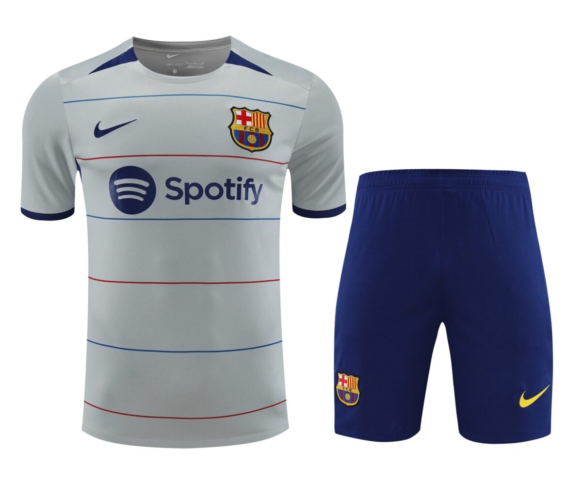 Conjunto de calentamiento FC Barcelona gris con rayas - NewNow