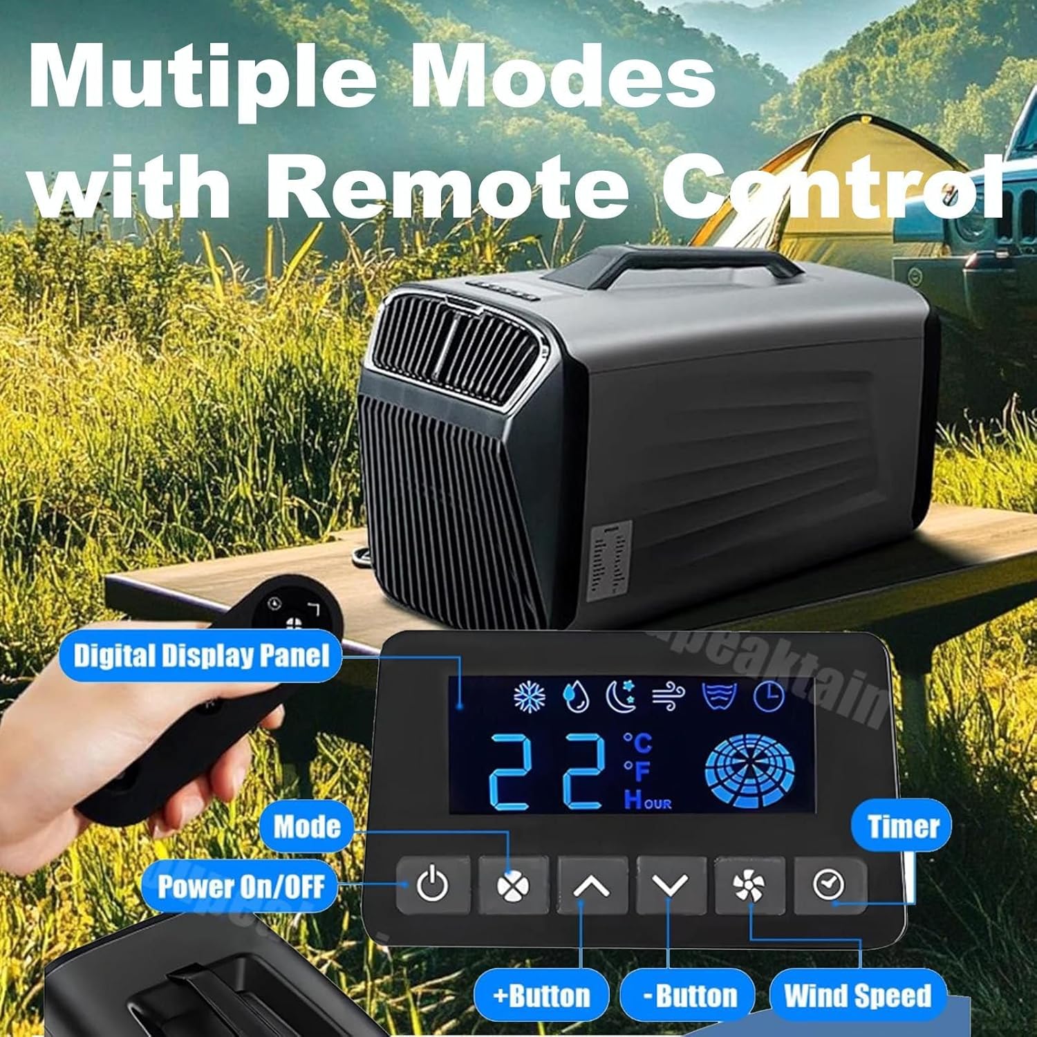 Portable Air Conditioners,Mobile Air Conditioners,Camping Air Conditioner,4-In-1 Air Cooler&Heater-Remote,3 Speeds & Lightweight, Low Noise-For Camping Outdoor,Rv,Truck,Office,Bedroom ,Green
