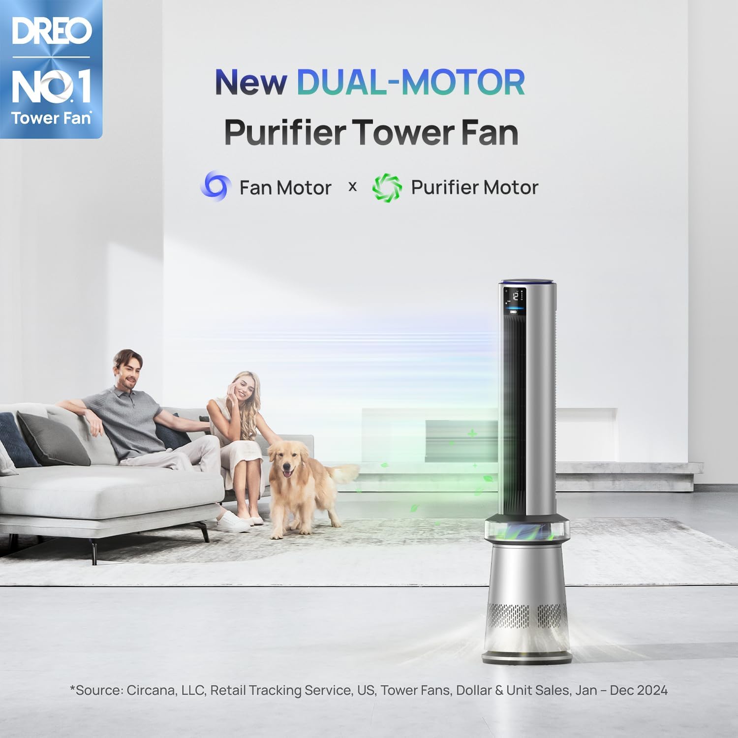 Dreo MC710S Air Purifier Tower Fan, 45