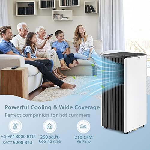 ARLIME Portable Air Conditioners, 8000 BTU Air Unit Cools up to 250 sq. ft. Freestanding Air Cooler w/Fan & Dehumidifier, Remote Control, Window Mount Kits for Home Office