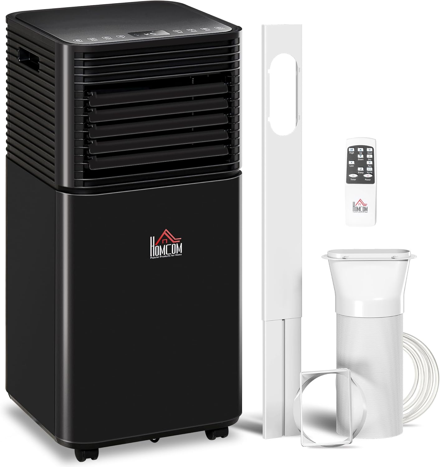 HOMCOM 10000 BTU Portable Air Conditioner for Rooms up to 441 Sq.Ft., 3-in-1 Mobile AC Unit with Dehumidifier, Cooling Fan, Sleep, Remote, 24H Timer, Auto Off, Window Installation Kit, Black