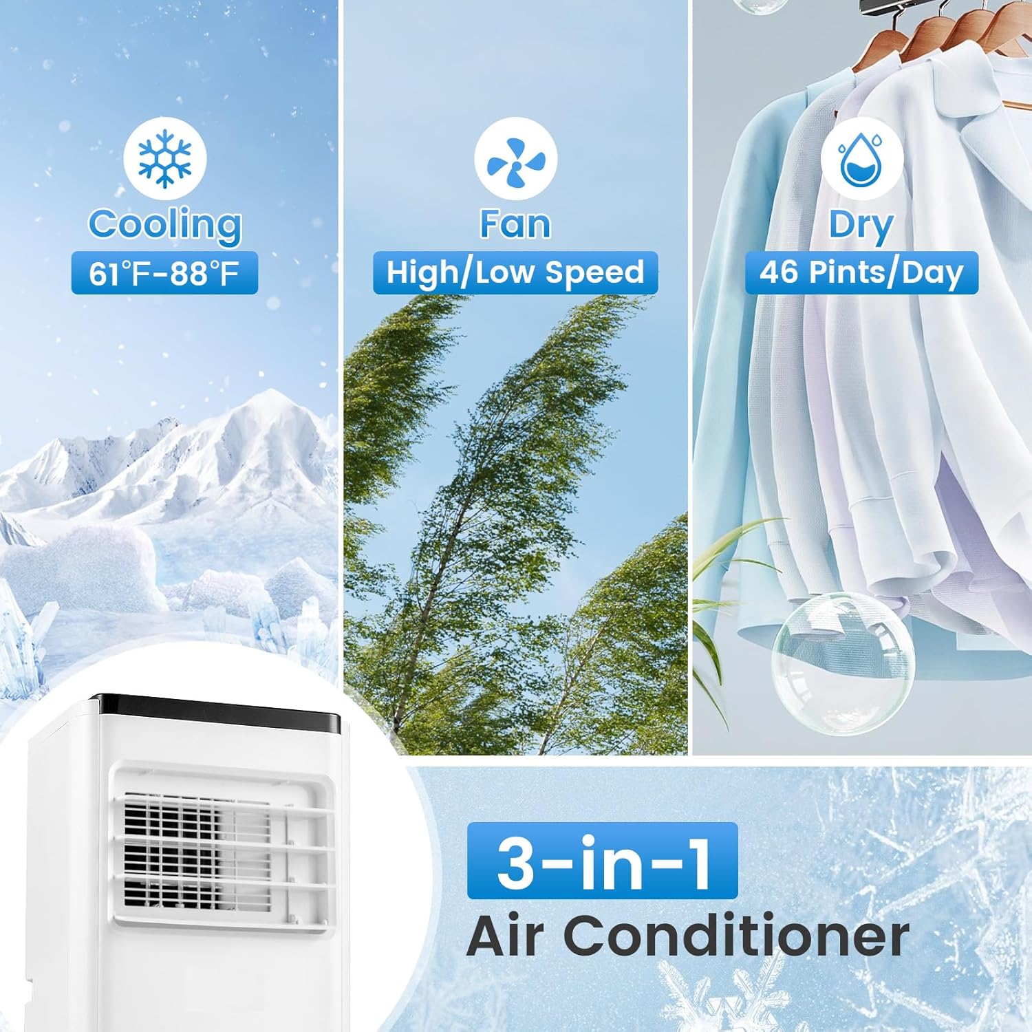 ARLIME 8000 BTU Portable Air Conditioner, Portable Air Cooler w/Remote Control, LED Display, Installation Window Kit, Casters, 1-24H Timer, Child Lock, AC Unit for Rooms Up to 250 Sq.Ft (8000 BTU)