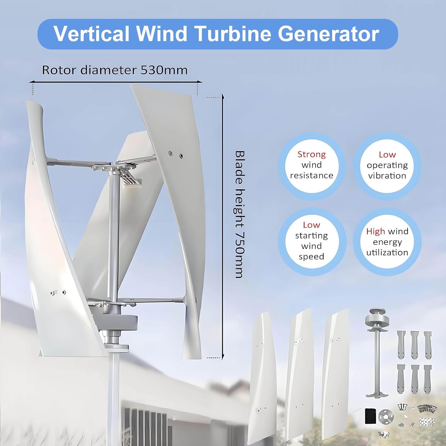 300W Upgraded Wind Vertical Axis Turbine Generator 12V 24V with MPPT Controller Wind Turbine Kit for Hybrid Wind Solar System 24V~300W