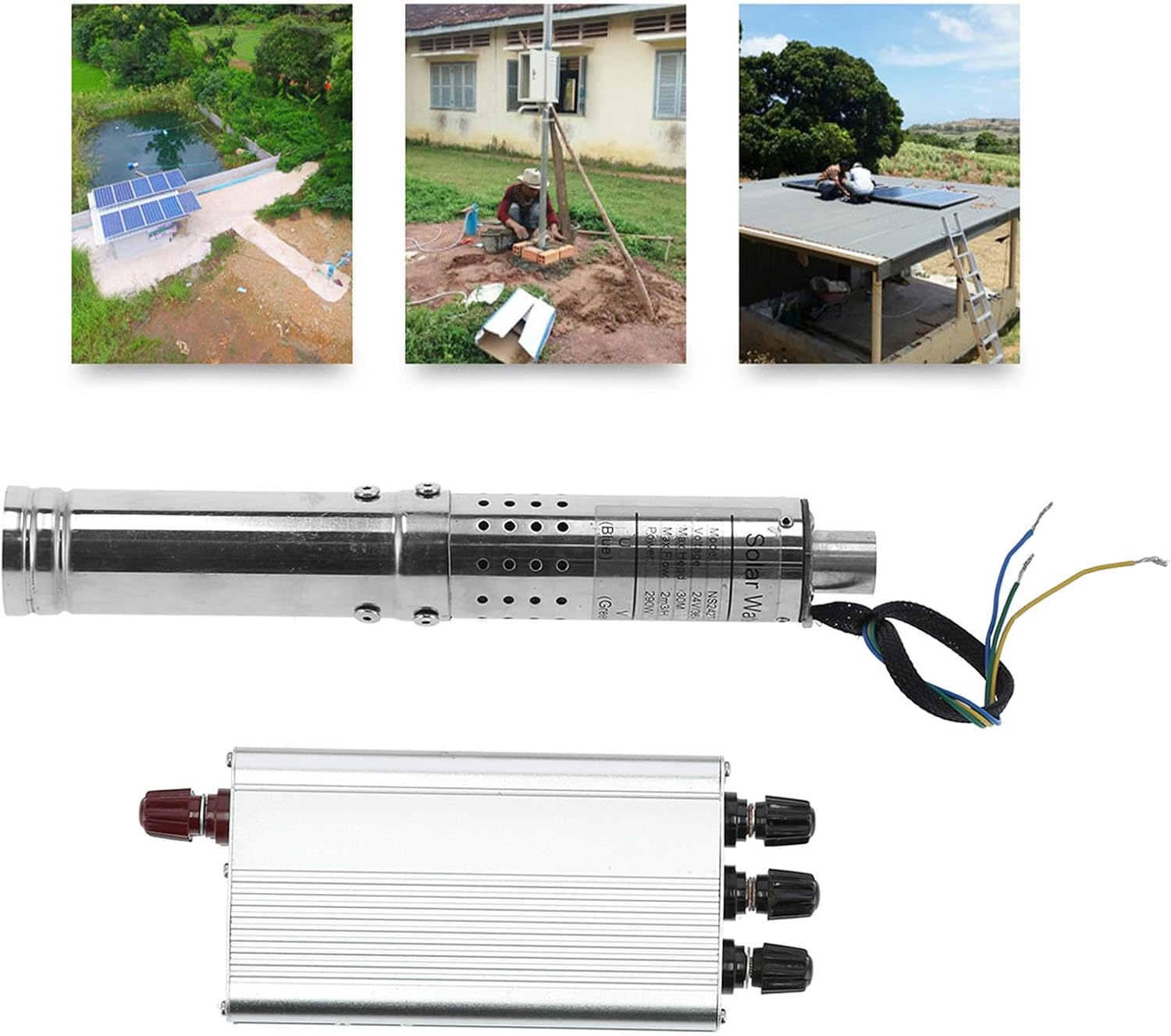 Hyuduo Screw Pump 24V Solar Submersible with MPPT Controller Wide Working Voltage 18V45V Permanent Magnet DC Brushless Motor for Solar Panel Direct Connection (NS242T-40)