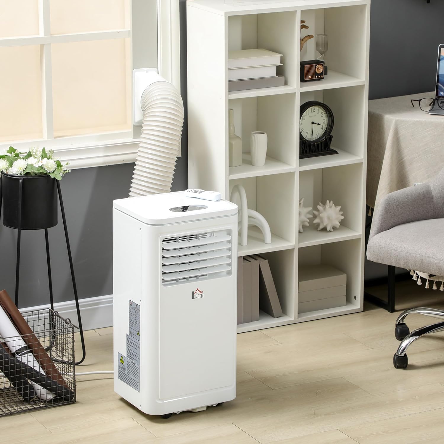 HOMCOM 8000 BTU Portable Air Conditioner, for Rooms Up to 344 Sq. Ft., 3-in-1 Portable AC Unit with Dehumidifier, Cooling Fan, Sleep, 24H Timer On/off, Remote, Window Installation Kits, Cream White
